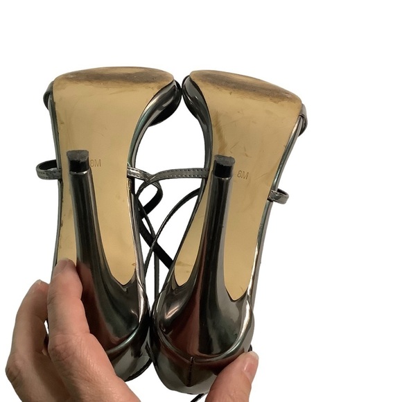 Steve Madden Feliz Dress Sandal Black Chrome Size 8 Heels Prom Dance Formal - Picture 2 of 6